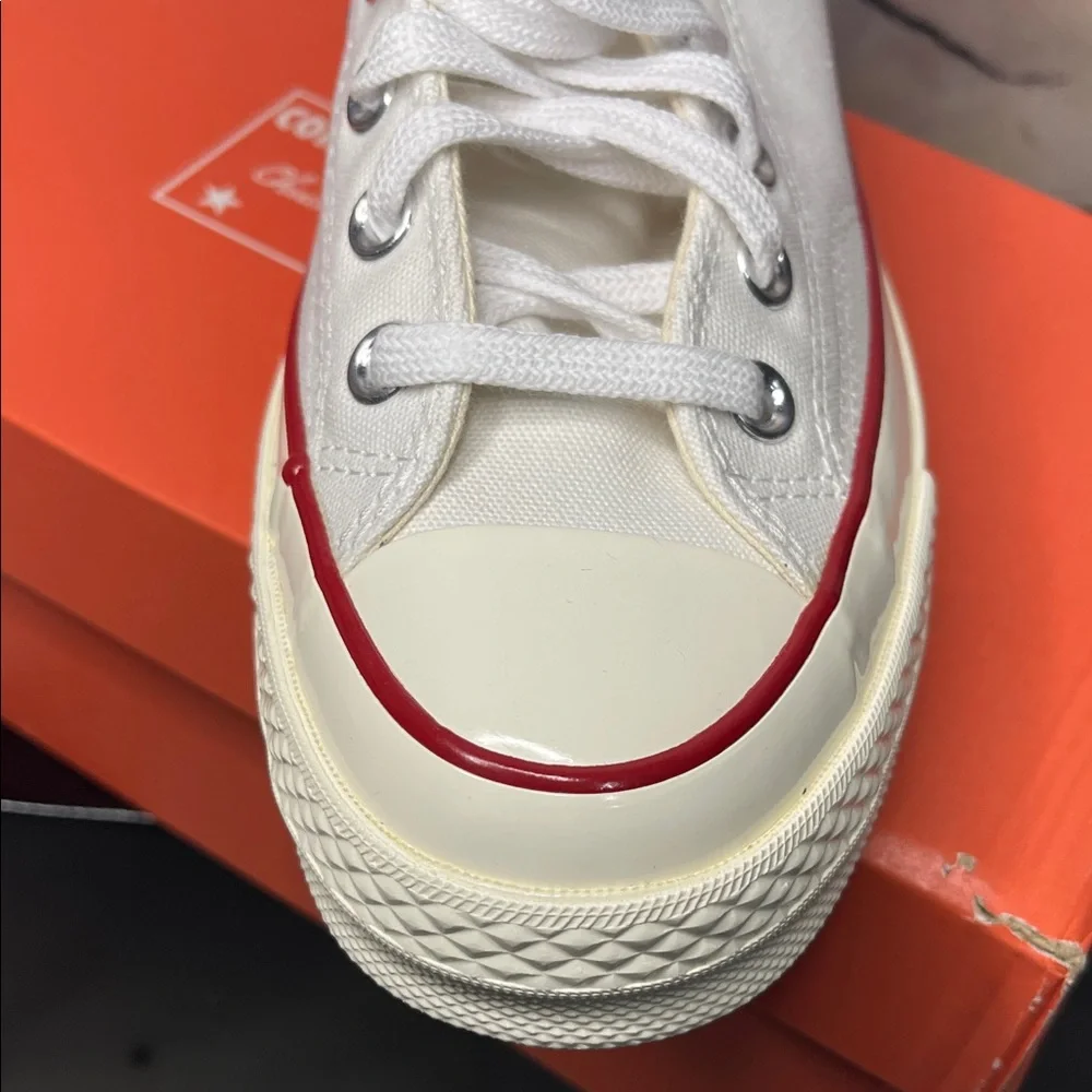 Converse High Top Sneaker in White with Red & Navy Accents - Picture 5 of 9